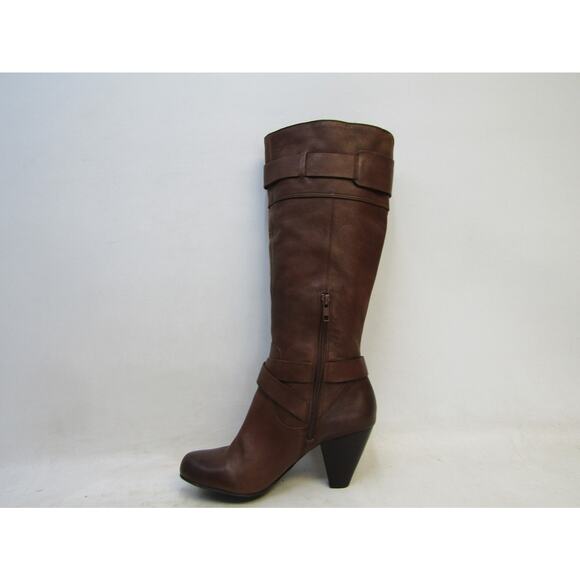 Arturo Chiang Womens Size 8 M Brown Leather Zip Buckle 15" Knee Hig Boots - Picture 2 of 11